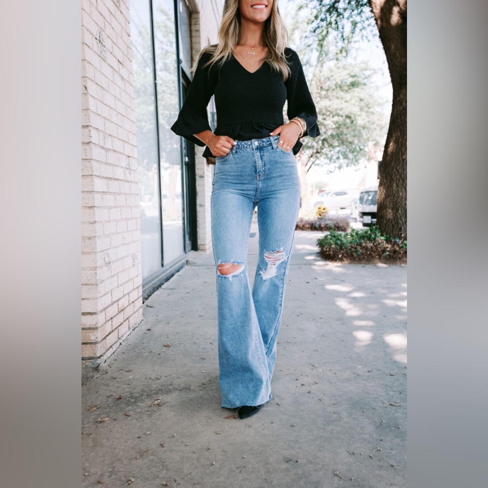 Amaryllis Distressed “Friyay Flares” Jeans